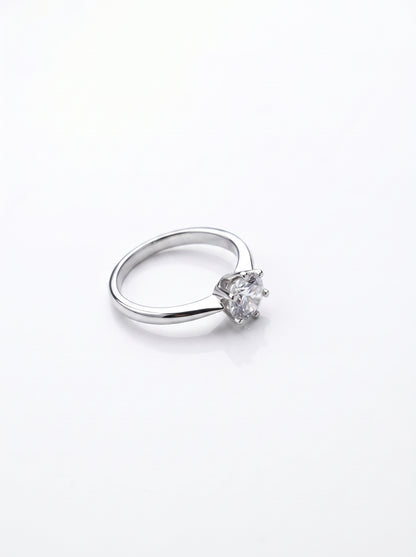 Classic Silver Solitaire Zircon Ring
