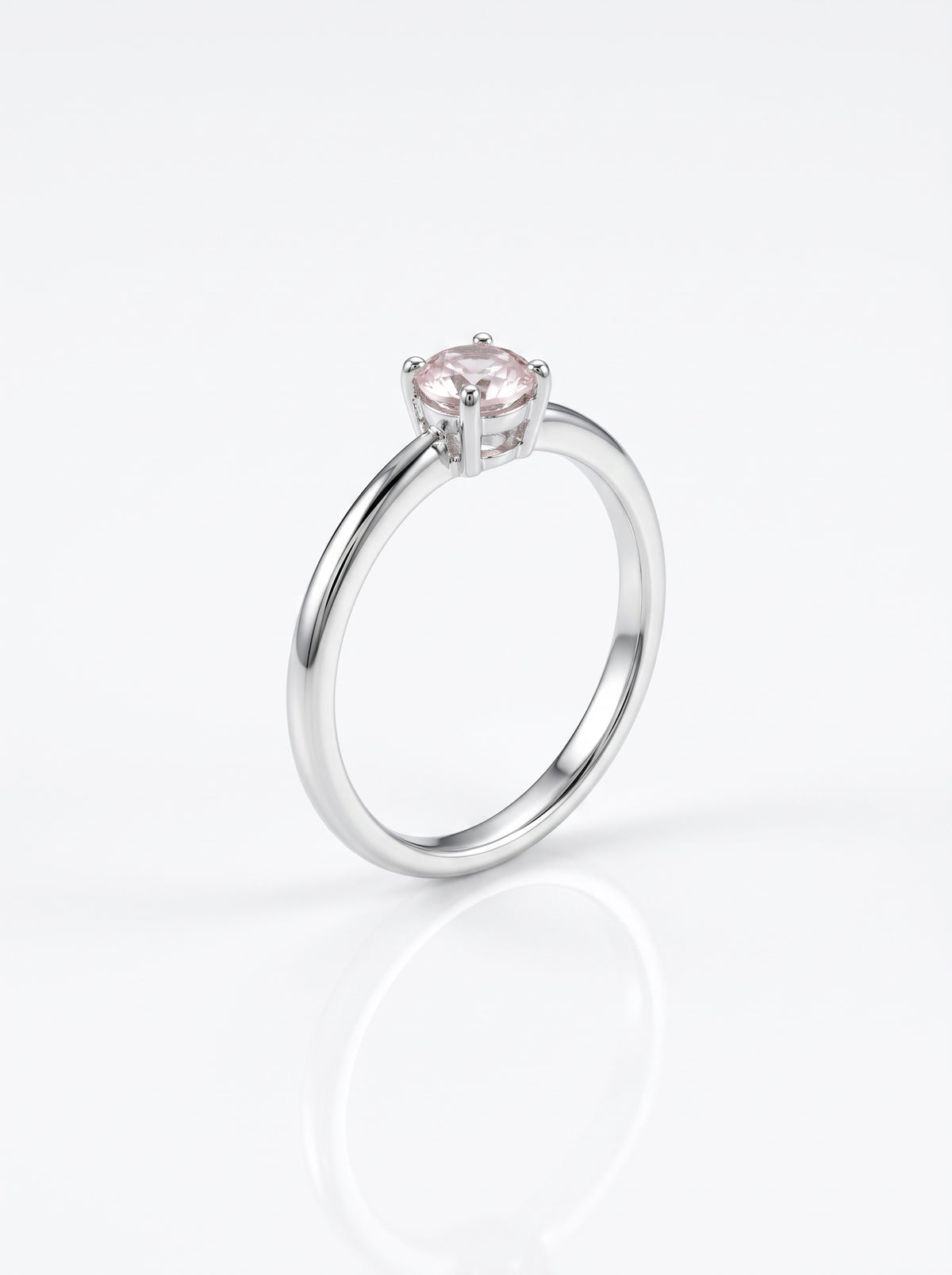 Silver Blush Pink Solitaire Gemstone Ring