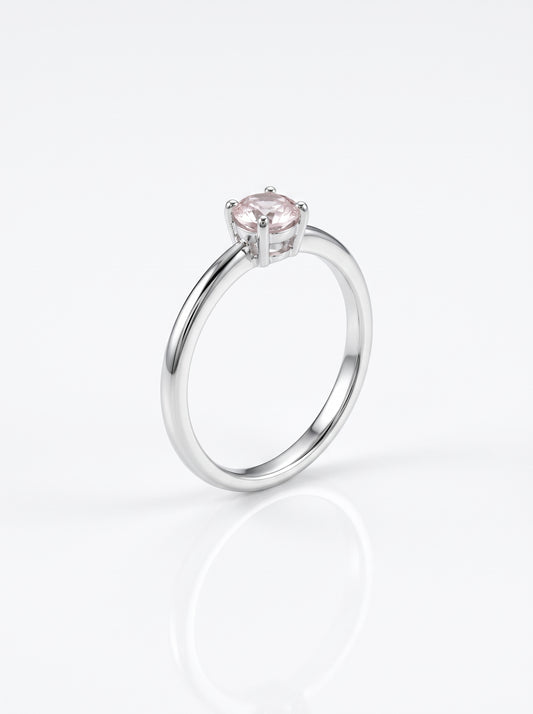 Silver Blush Pink Solitaire Gemstone Ring