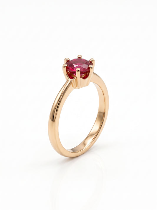 Gold plated Ruby Red Solitaire Gemstone Ring