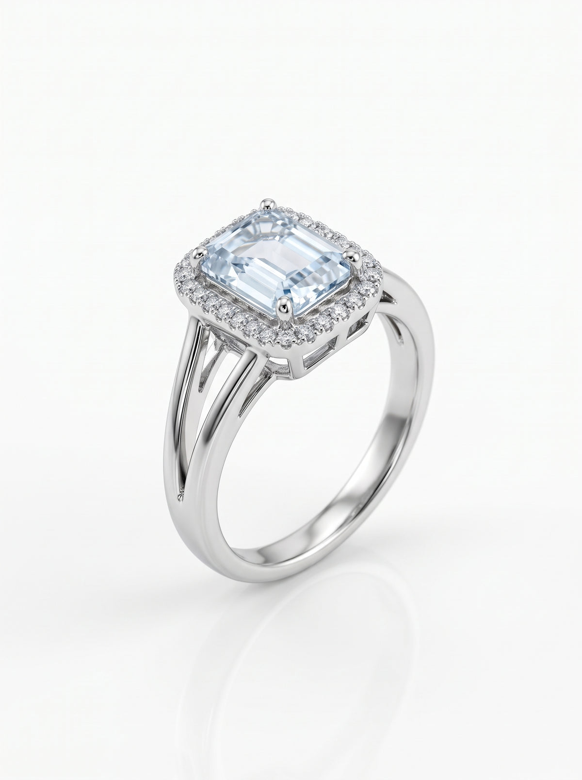 Silver Princess-Cut Zircon Cushion Halo Split-Shank Ring