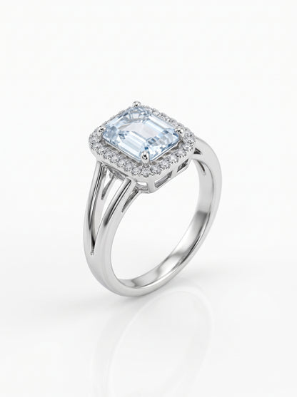 Silver Princess-Cut Zircon Cushion Halo Split-Shank Ring