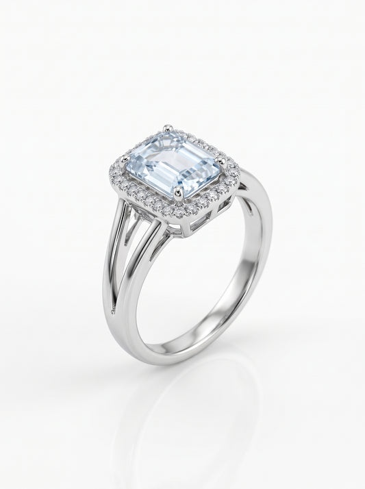 Silver Princess-Cut Zircon Cushion Halo Split-Shank Ring