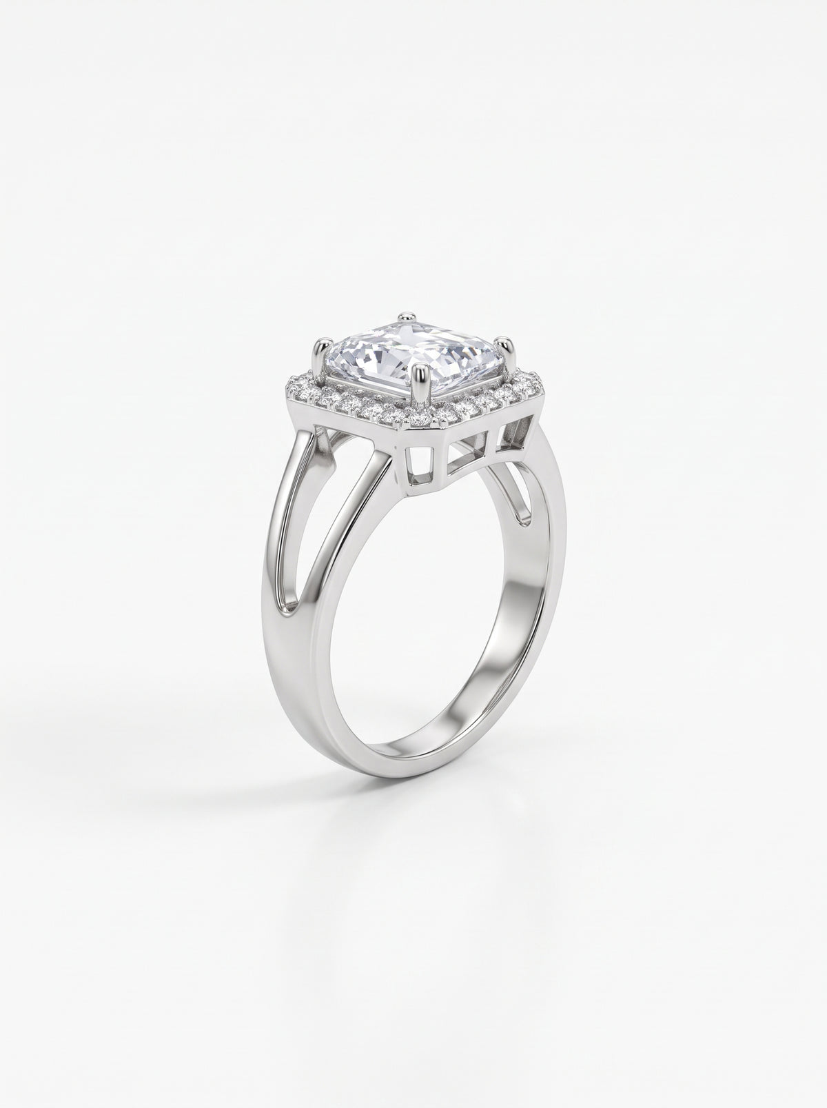 Silver Princess-Cut Zircon Cushion Halo Split-Shank Ring