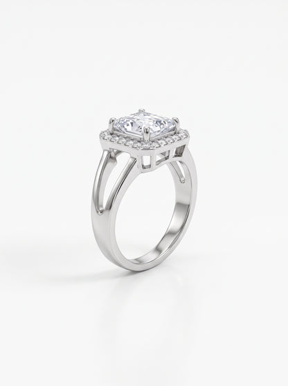 Silver Princess-Cut Zircon Cushion Halo Split-Shank Ring