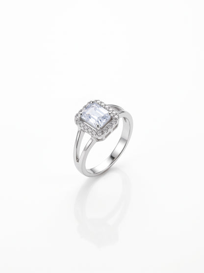 Silver Princess-Cut Zircon Cushion Halo Split-Shank Ring