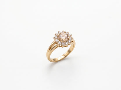 Rose Gold Opal-Style Floral Zircon Halo Split-Shank Ring