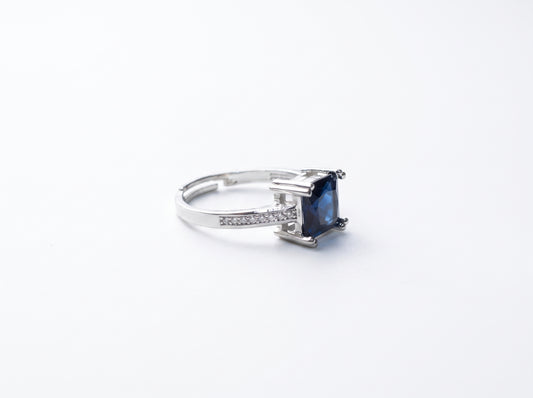 Silver Princess-Cut Sapphire Blue Zircon Pavé Band Ring