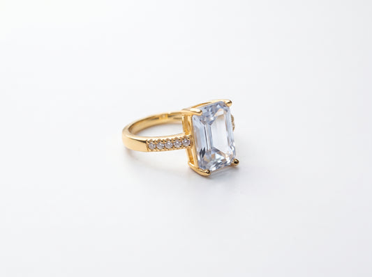 Gold Emerald-Cut Lavender Zircon Pavé Band Ring