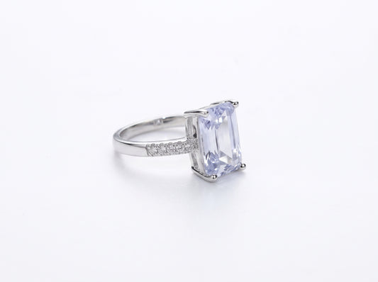 Silver Emerald-Cut Lavender Zircon Pavé Band Ring