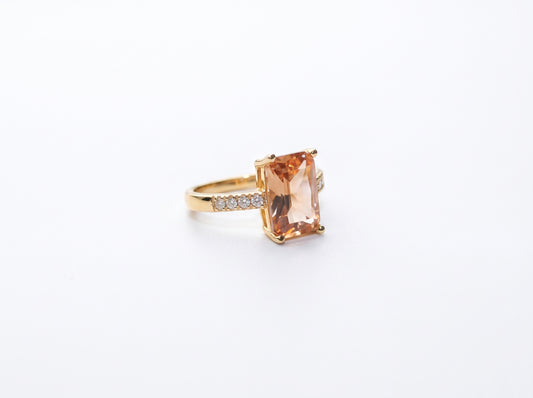 Gold Emerald-Cut Champagne Zircon Pavé Band Ring