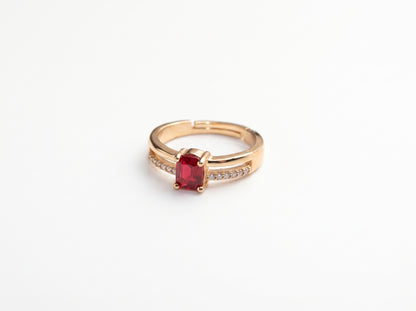 Gold plated  Emerald-Cut Ruby Red Split-Band Pavé Ring