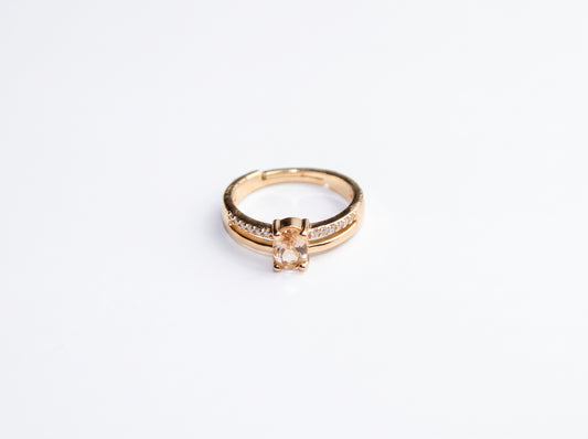 Gold plated Oval Champagne Zircon Split-Band Pavé Ring