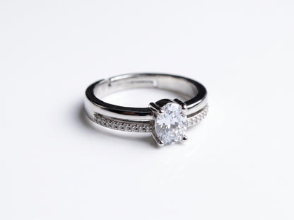 Silver plated Oval Clear Zircon Split-Band Pavé Ring