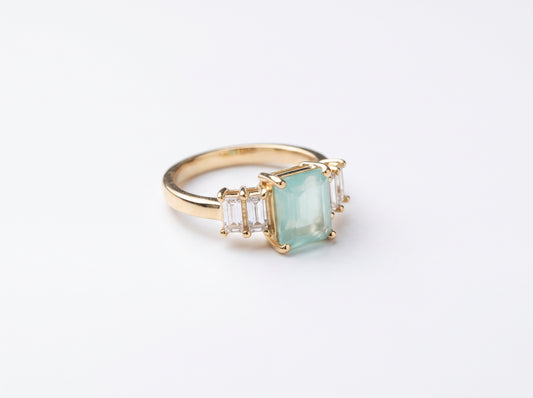 Gold plated Emerald-Cut Mint Green Zircon Three-Stone Baguette Ring