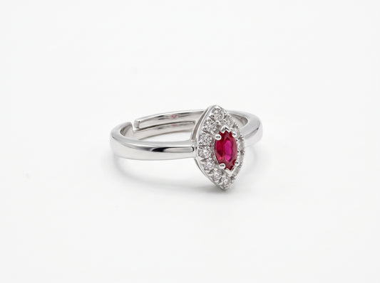 Silver plated Marquise-Cut Ruby Red Zircon Halo Solitaire Ring