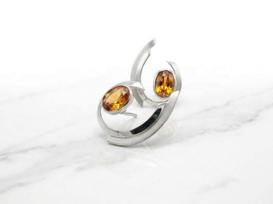 Handcrafted Contemporary Champaign Stone Silver Earrings