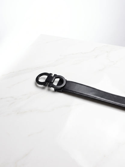 Matte Black Double Gancini Leather Belt