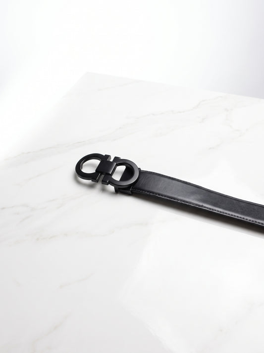 Matte Black Double Gancini Leather Belt