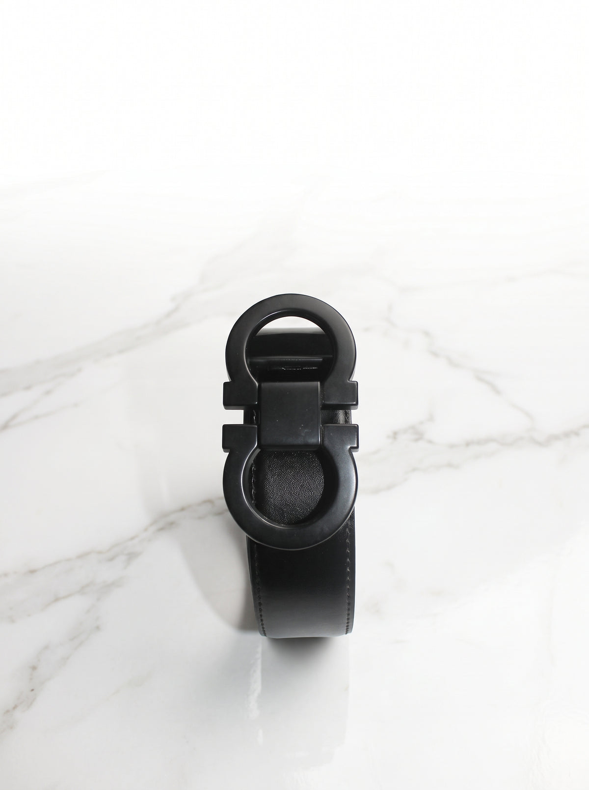 Matte Black Double Gancini Leather Belt