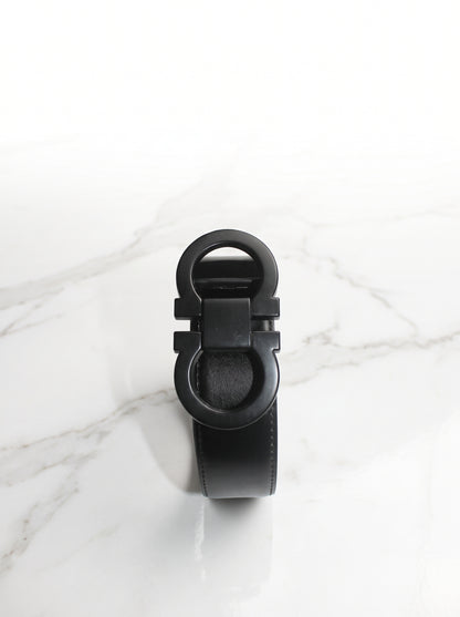 Matte Black Double Gancini Leather Belt
