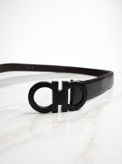 Matte Black Double Gancini Leather Belt