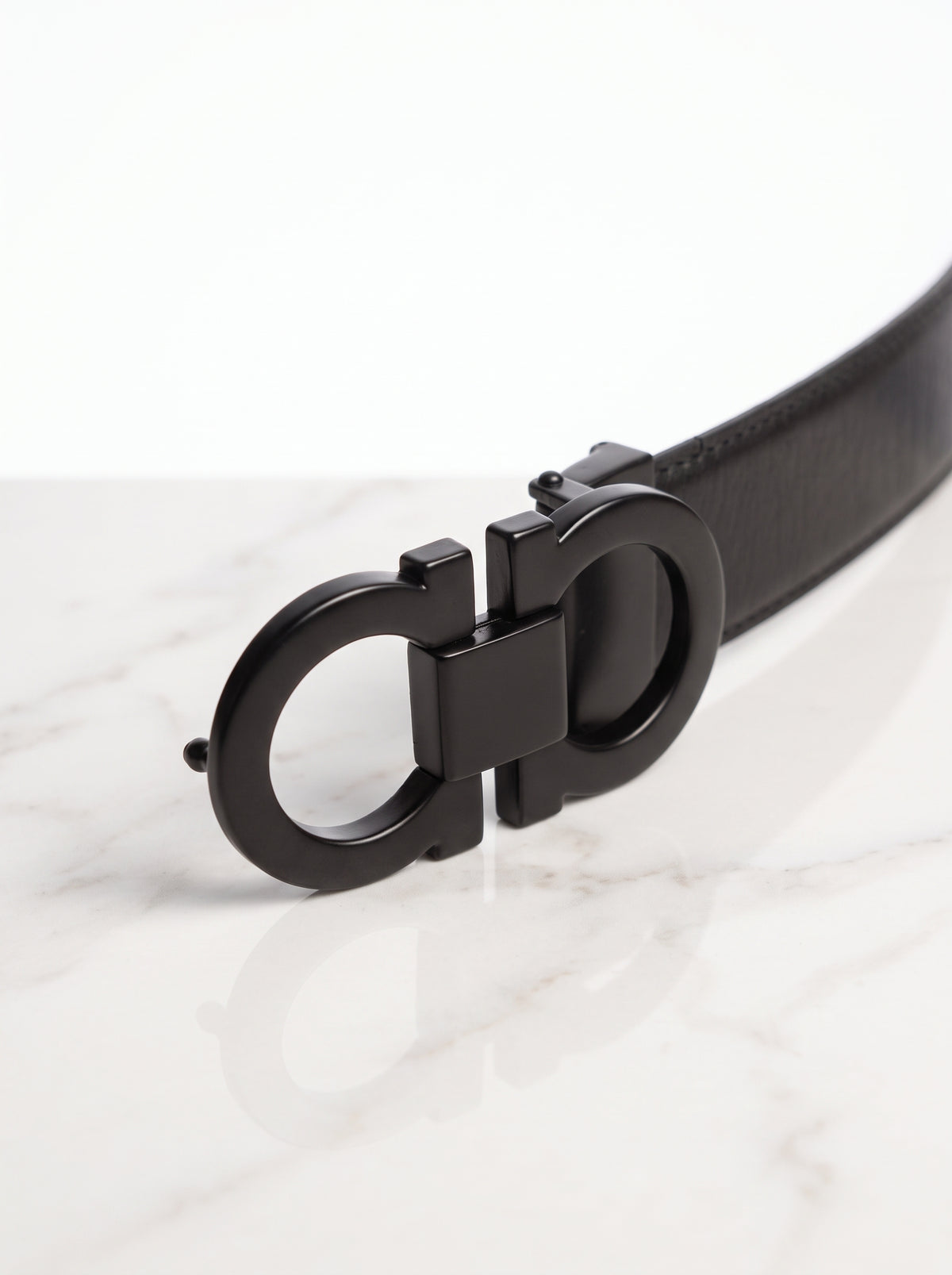 Matte Black Double Gancini Leather Belt