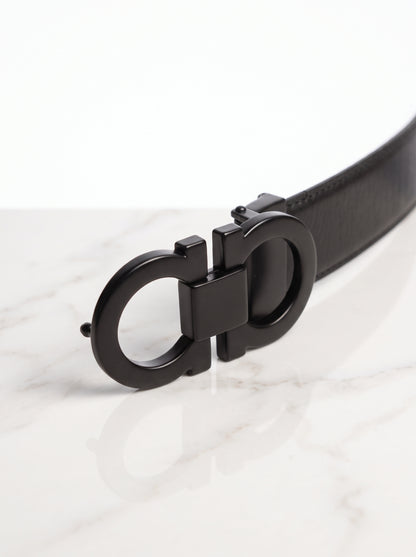 Matte Black Double Gancini Leather Belt