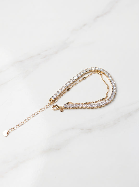 Gold Plated Layered Cubic Zirconia Tennis Bracelet