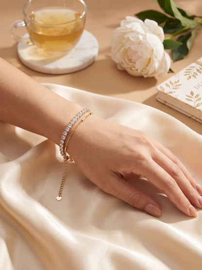 Gold Plated Layered Cubic Zirconia Tennis Bracelet
