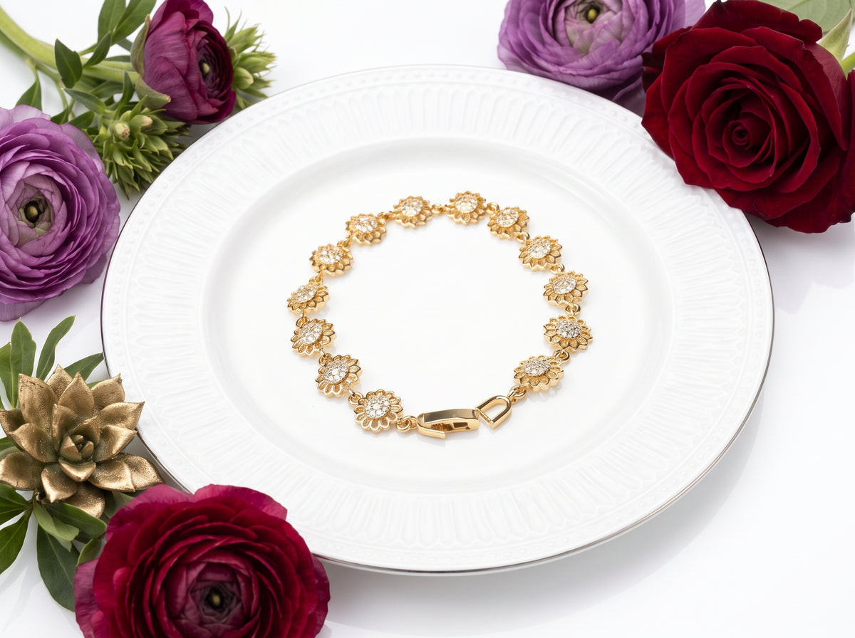 Golden Floral Link Bracelet – Premium Gold Finish