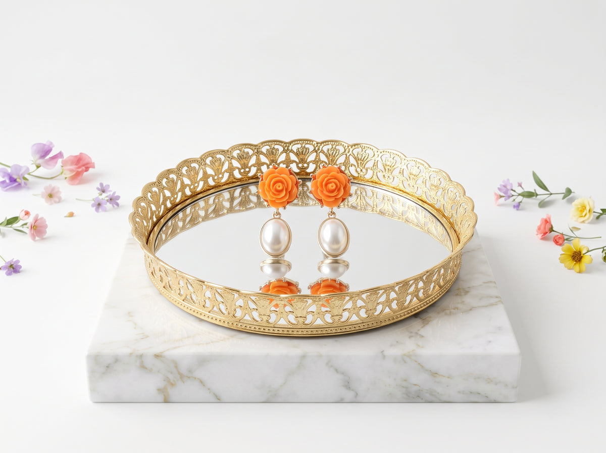 Handmade Coral Bloom Pearl Drop Earrings