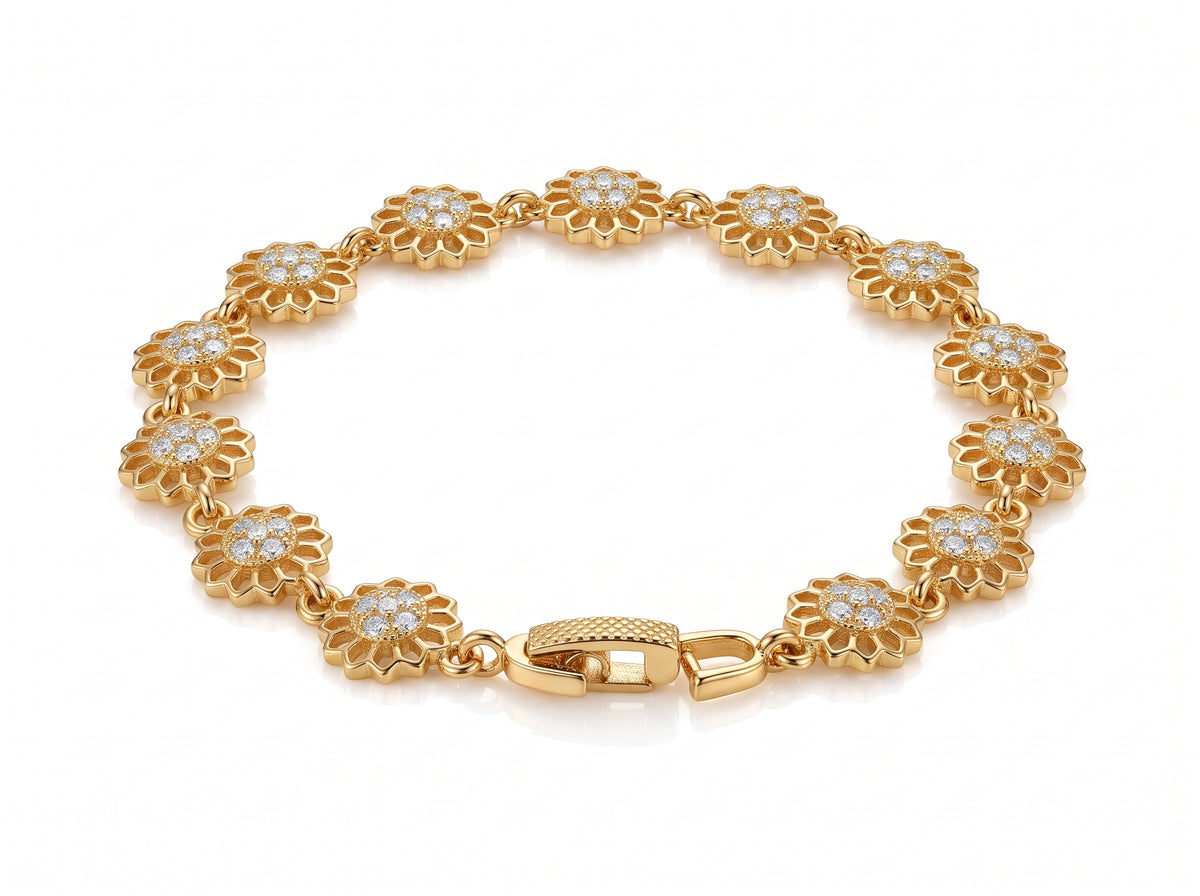 Golden Floral Link Bracelet – Premium Gold Finish