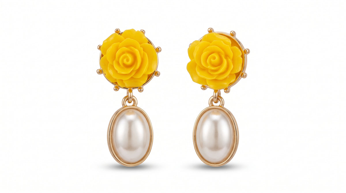 Handmade Coral Bloom Pearl Drop Earrings