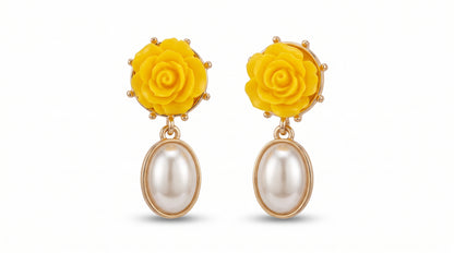 Handmade Coral Bloom Pearl Drop Earrings