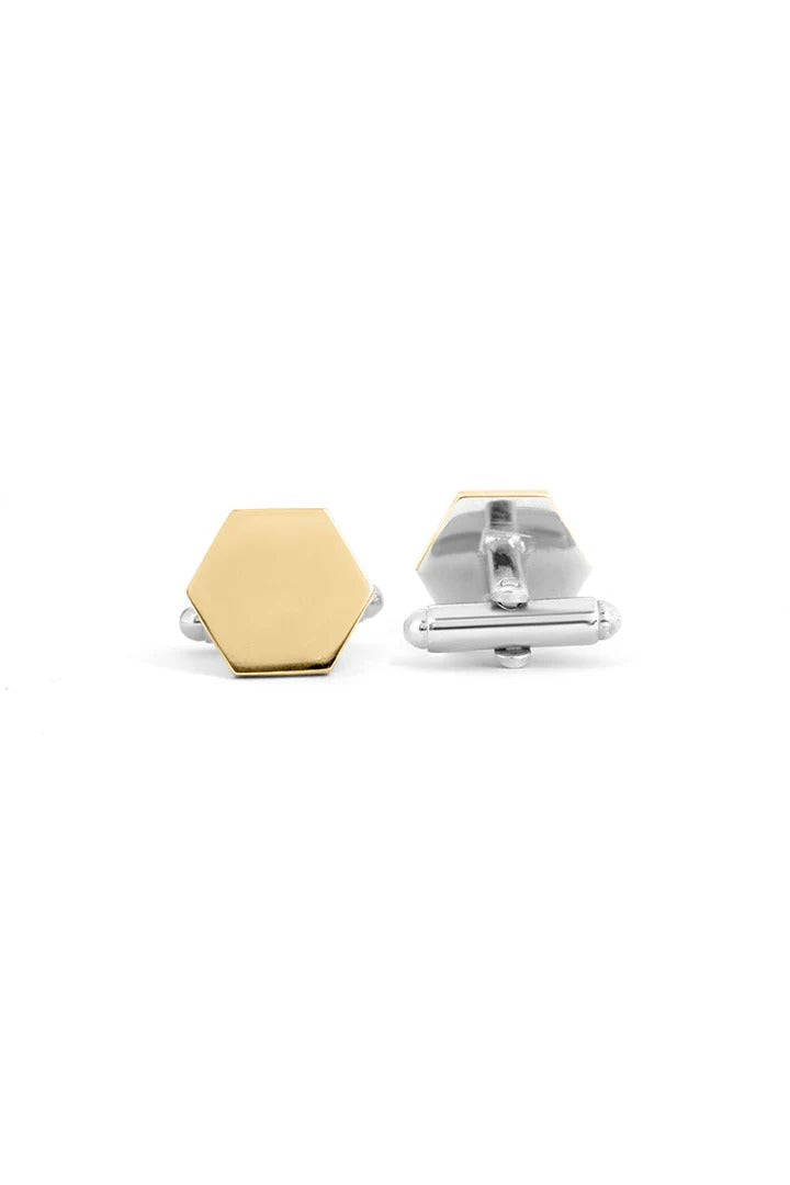 Classic silver & gold  Dual-Tone Hexagon Geometric Cufflinks