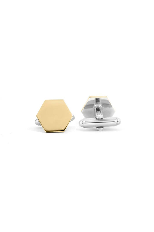 Classic silver & gold  Dual-Tone Hexagon Geometric Cufflinks