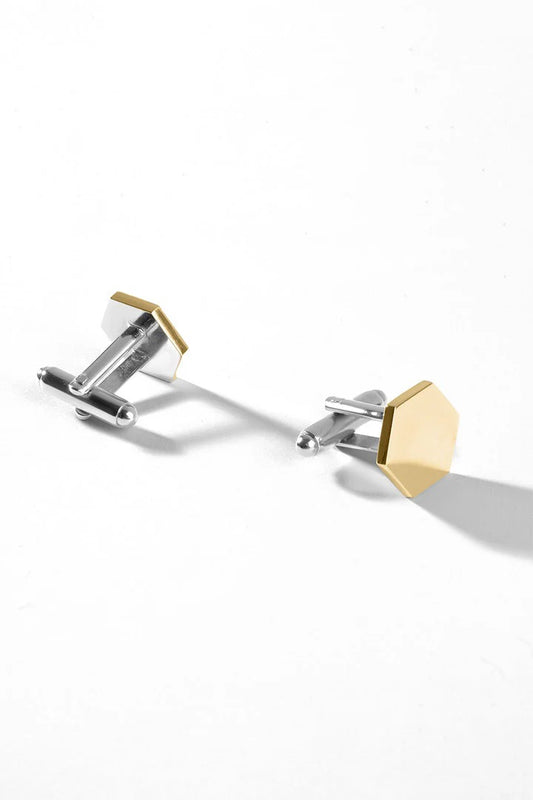 Classic silver & gold  Dual-Tone Hexagon Geometric Cufflinks