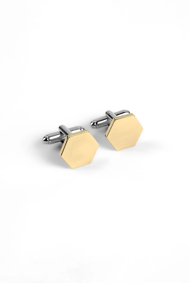 Classic silver & gold  Dual-Tone Hexagon Geometric Cufflinks