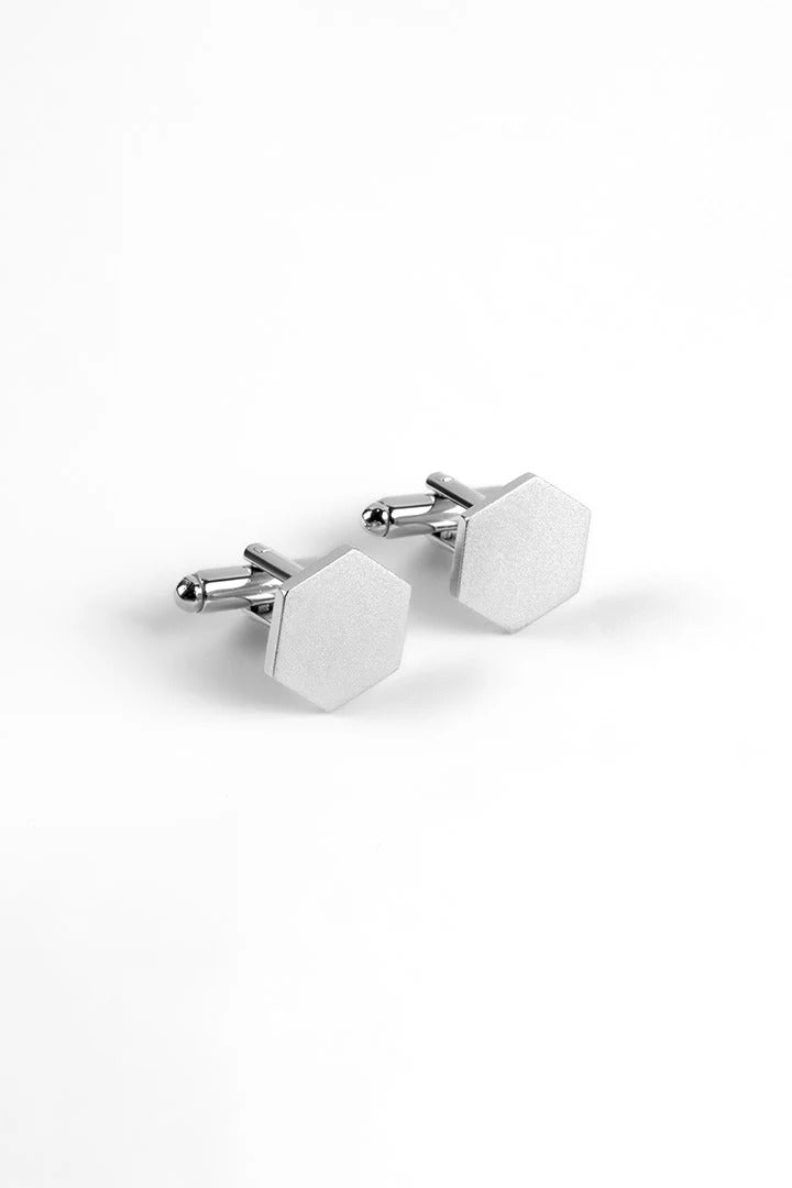 Classic Silver plated Hexagon Matt Finished Cufflinks