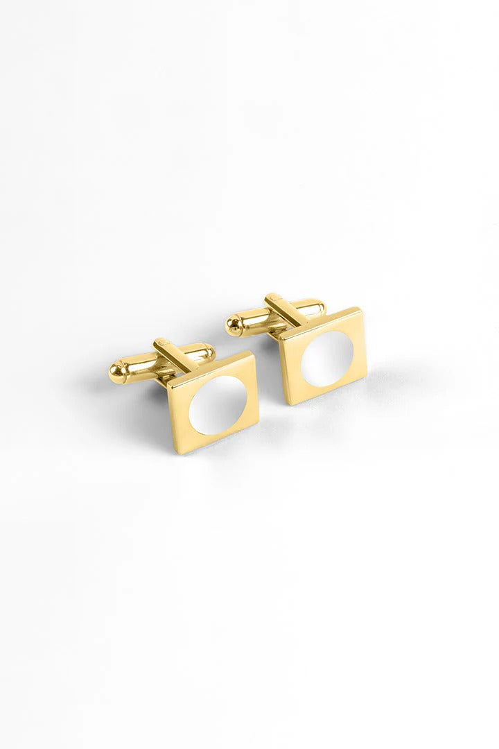Rectangle Cufflinks – Gold Plated Mother of Pearl Stone
