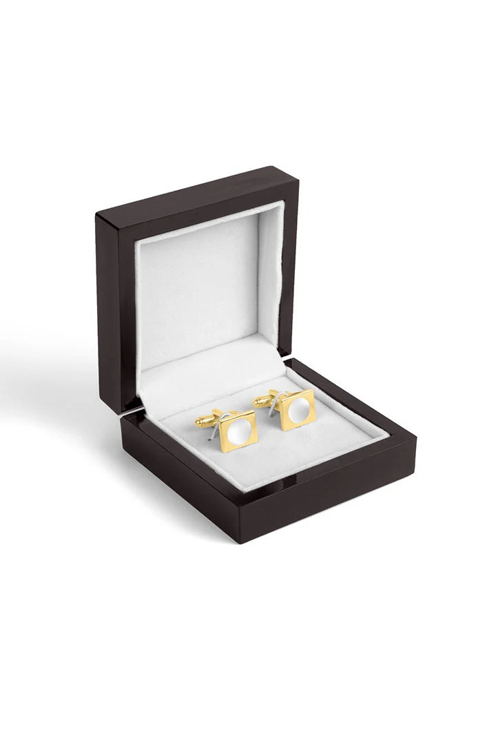 Rectangle Cufflinks – Gold Plated Mother of Pearl Stone