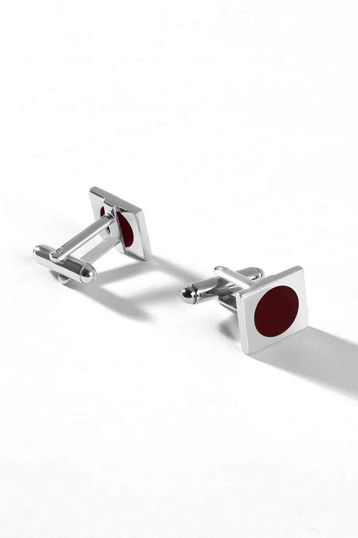Rectangle Cufflinks – Silver Plated Red Aqeeq Stone