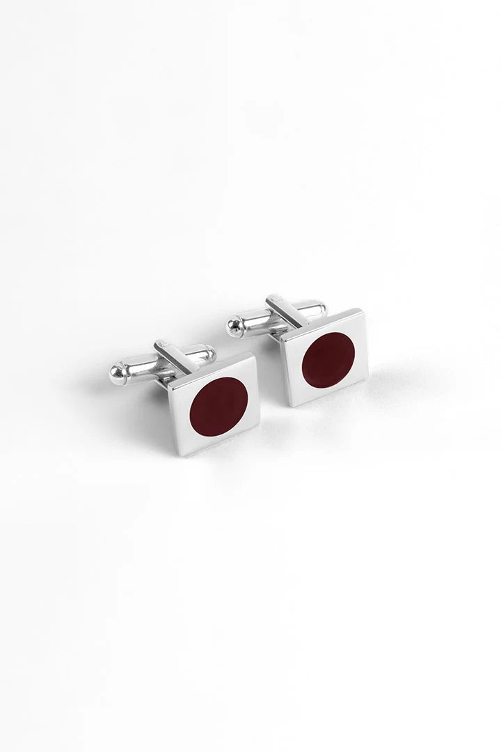 Rectangle Cufflinks – Silver Plated Red Aqeeq Stone