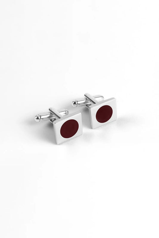 Rectangle Cufflinks – Silver Plated Red Aqeeq Stone