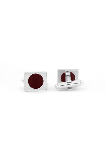 Rectangle Cufflinks – Silver Plated Red Aqeeq Stone