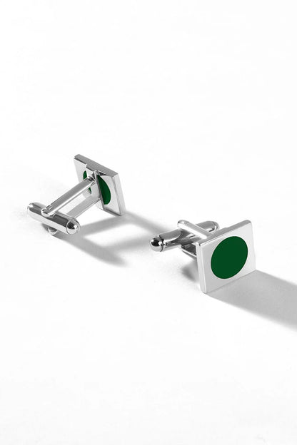 Rectangle Cufflinks – Silver Plated Green Onyx Stone