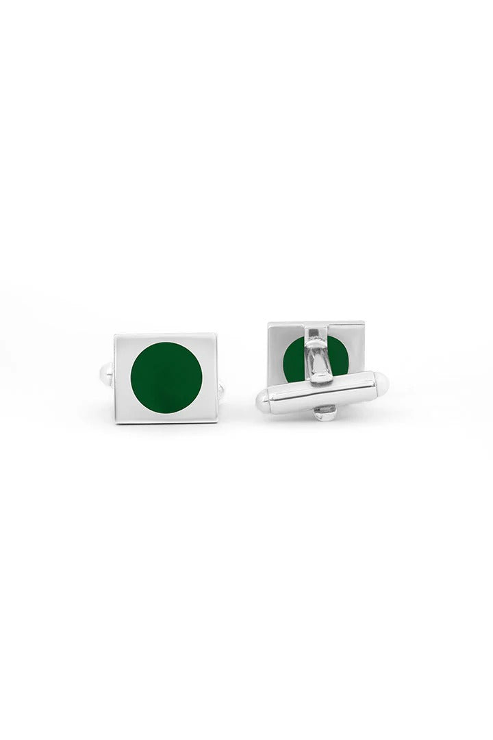 Rectangle Cufflinks – Silver Plated Green Onyx Stone
