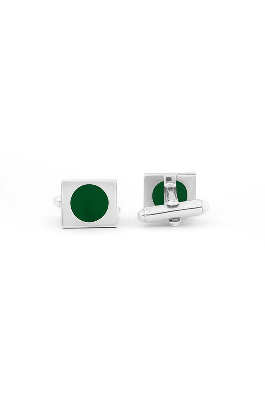 Rectangle Cufflinks – Silver Plated Green Onyx Stone