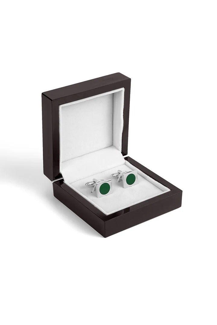 Rectangle Cufflinks – Silver Plated Green Onyx Stone
